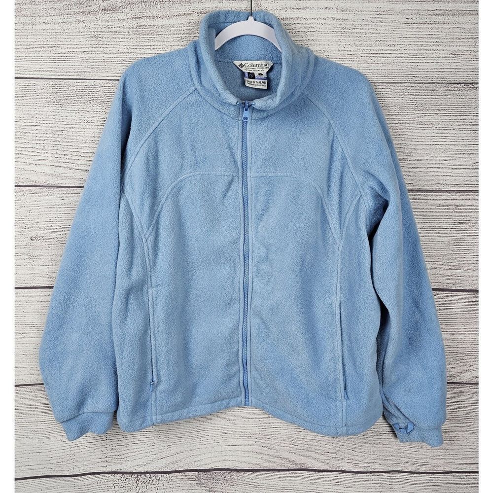 Columbia Vintage Fleece Full Zip Sweater Jacket Light Blue Size Large